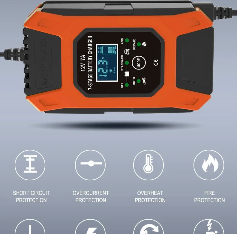 FOXSUR 12V 7A 7-stage smart battery charger