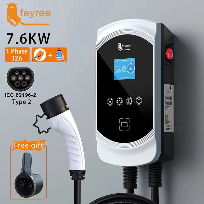 Feyree 32A 7.6KW 3-faasiline EV Laadija Elektriautodele