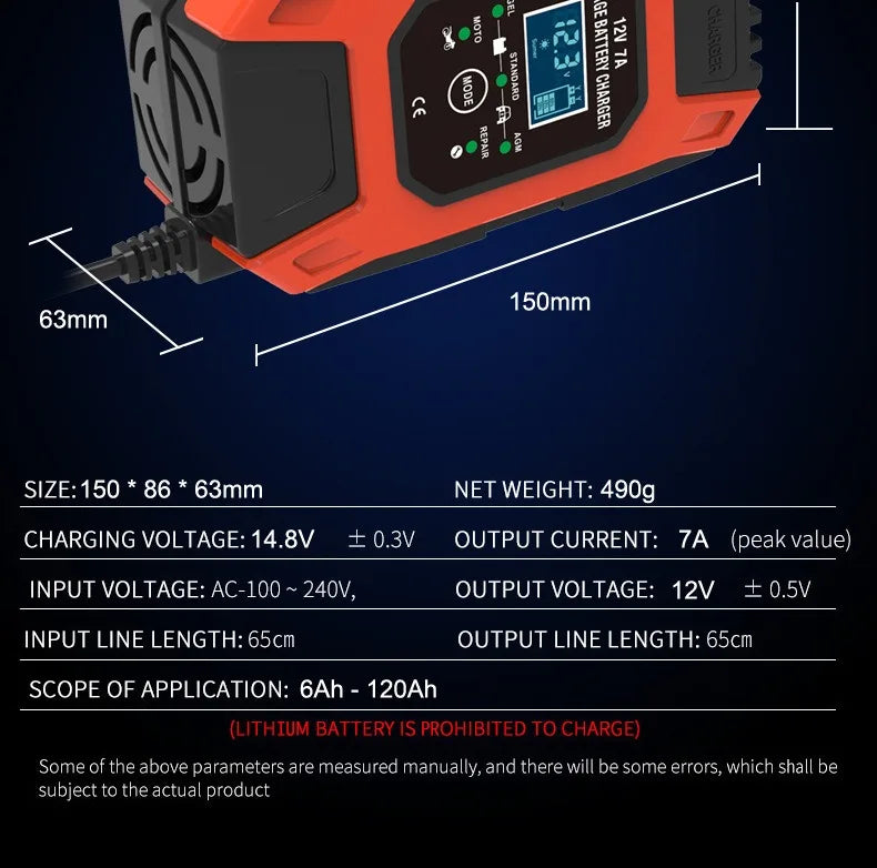 FOXSUR 12V 7A 7-stage smart battery charger
