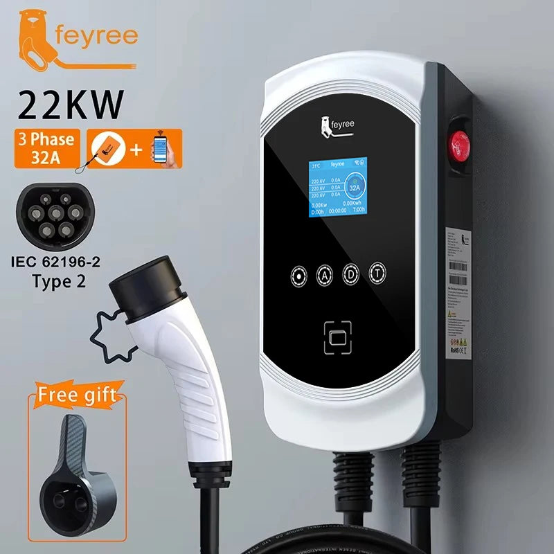 Feyree 32A 7.6KW 3-faasiline EV Laadija Elektriautodele