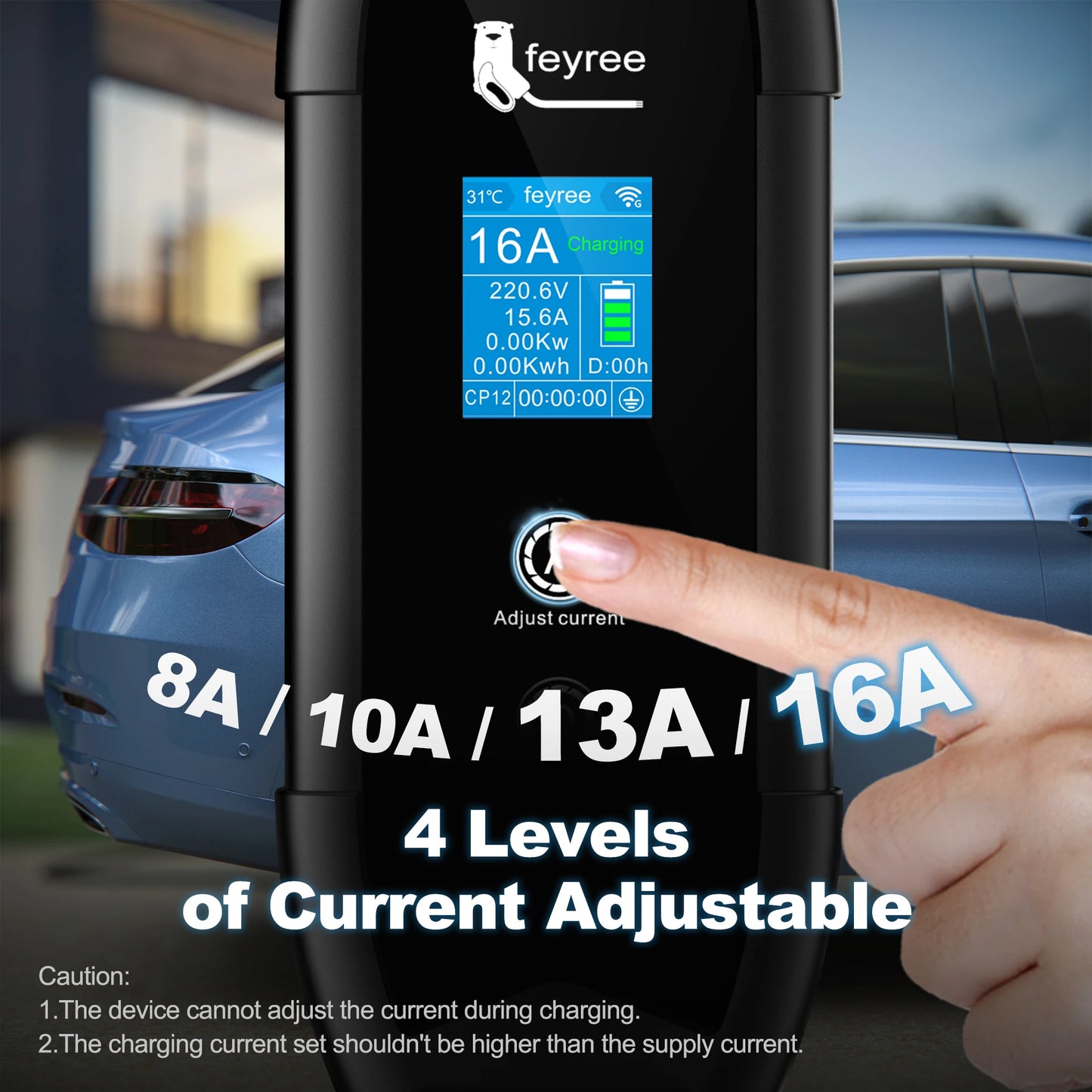 Feyree Type 1/Type 2/GBT/TS-NACS EV laadija WiFi ja APP juhtimisega 16A 3,5kW